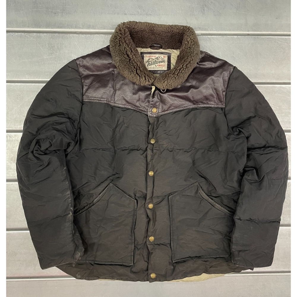 Trailwear Penfield Rockwool Down Jacket Mens XXL Black Aviator Leather‎ Yoke